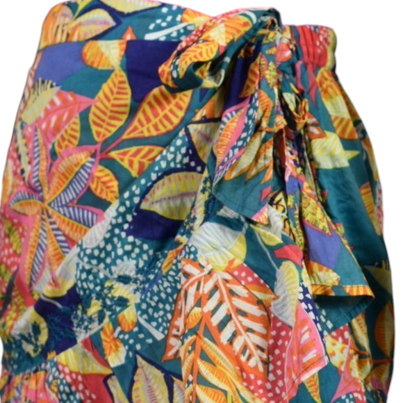 Cynthia Rowley Wrap Skirt Colorful Blue Tropical Foliage Leaf Print Sarong Large - Picture 4 of 16